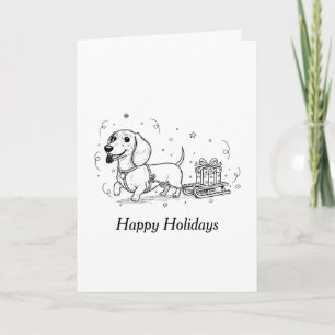 Dachshund zieht Schlitten mit Weihnachtsgeschenken Feiertagskarte