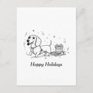 Dachshund zieht Schlitten mit Weihnachtsgeschenken Feiertagspostkarte