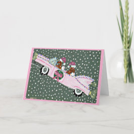 Dachshunde an Weihnachten in einem rosa Cabrio Karte
