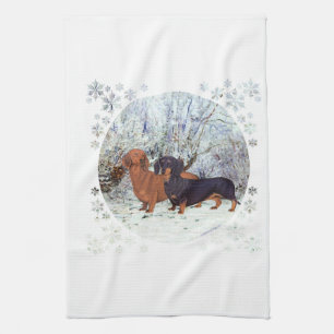 Dachshunde im Schnee Geschirrtuch
