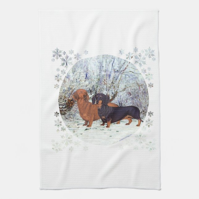 Dachshunde im Schnee Geschirrtuch (Vertikal)