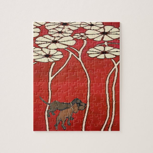 Dachshunde in Blumen Puzzle (Vertikal)
