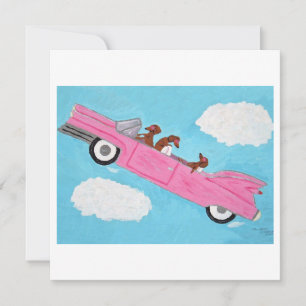 Dachshunde in einem rosa Cabrio im Himmel Karte