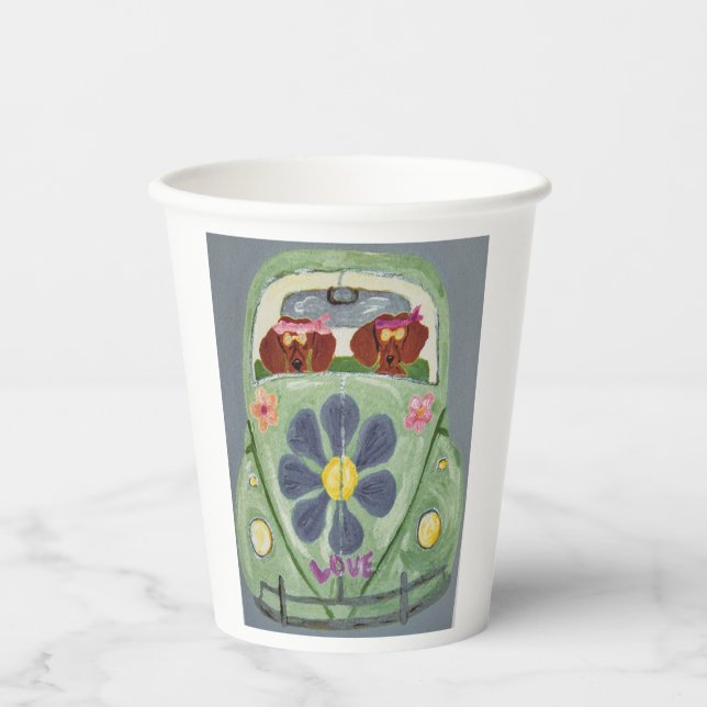 Dachshunde in Hippie-Auto Pappbecher (Vorderseite)