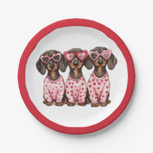 Dachshunde zum Valentinstag Pappteller