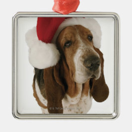 Dachshundjagdhund in der Weihnachtsmannmütze Silbernes Ornament