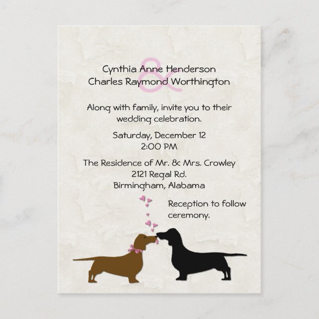 Dachshunds Custom Ivory Wedding Invitation Postkarte (Vorderseite)
