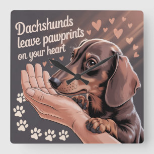 Dachshunds hinterlassen Pfotenabdrücke in Ihrem He Quadratische Wanduhr