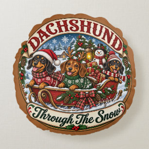 Dachshunds im Schnee Festliches Weihnachten Rundes Kissen