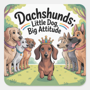 Dachshunds Kleiner Hund, große Attitüde Quadratischer Aufkleber