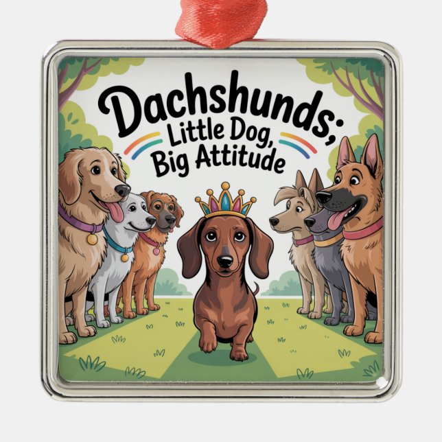 Dachshunds Little Dog, Big Attitude Ornament Aus Metall (Vorne)