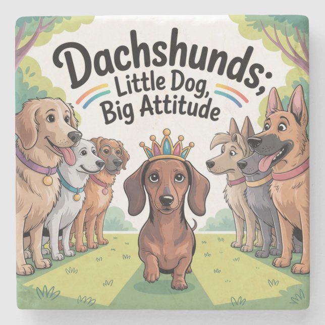 Dachshunds Little Dog, Big Attitude Steinuntersetzer (Vorderseite)
