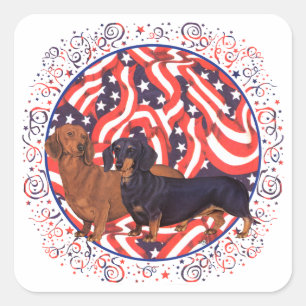 Dachshunds Patriotenflagge Quadratischer Aufkleber