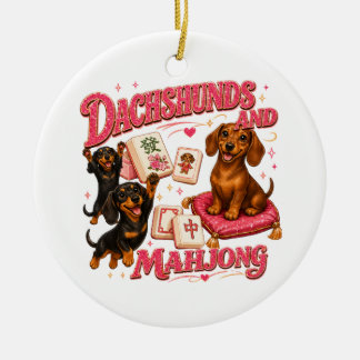 Dachshunds und Mahjong Keramik Ornament