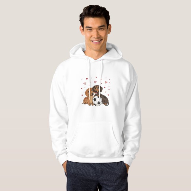 Dachshunds with soccer ball for Valentine's Day Hoodie (Vorne ganz)
