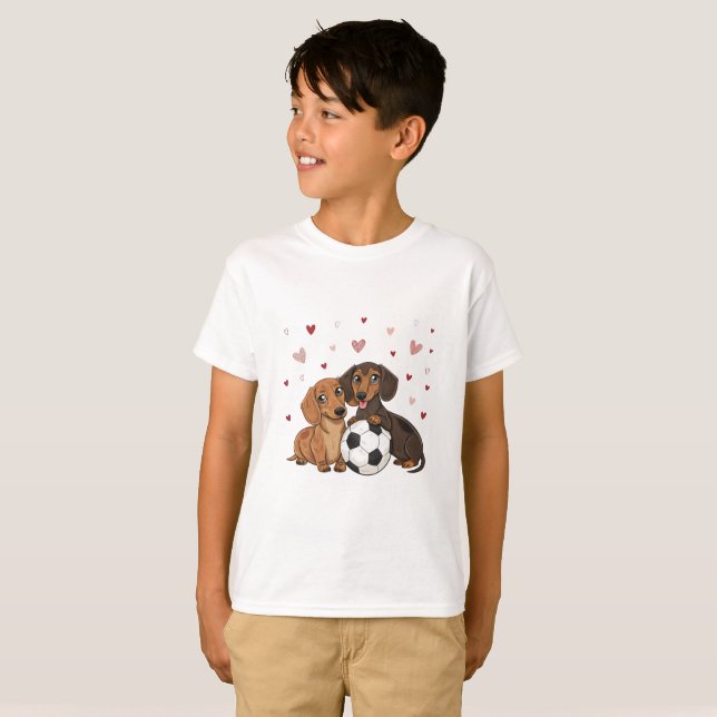 Dachshunds with soccer ball for Valentine's Day T-Shirt (Vorne ganz)