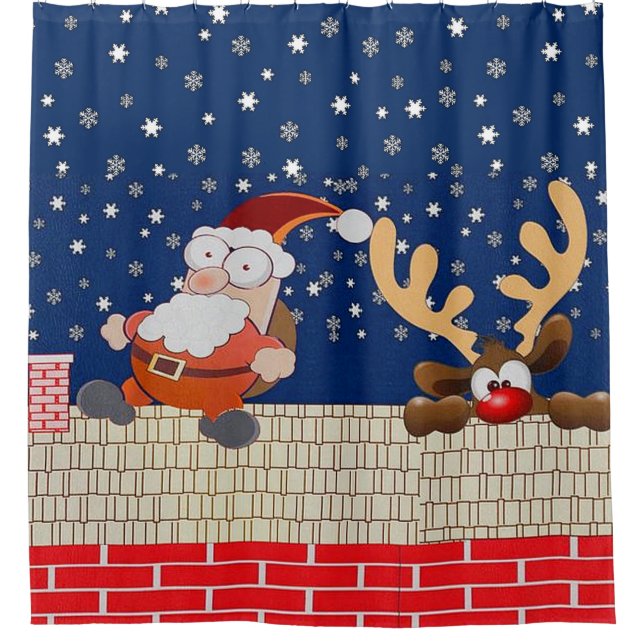 Dachspitze Weihnachtsmann und Ren-Duschvorhang Duschvorhang (Vorderseite)