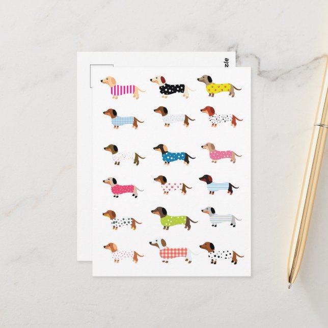 Dachsund Dog Watercolor Postkarte (Vorderseite/Rückseite Beispiel)