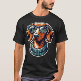 Dachsund Hund mit Brille Pop Art Style T-Shirt