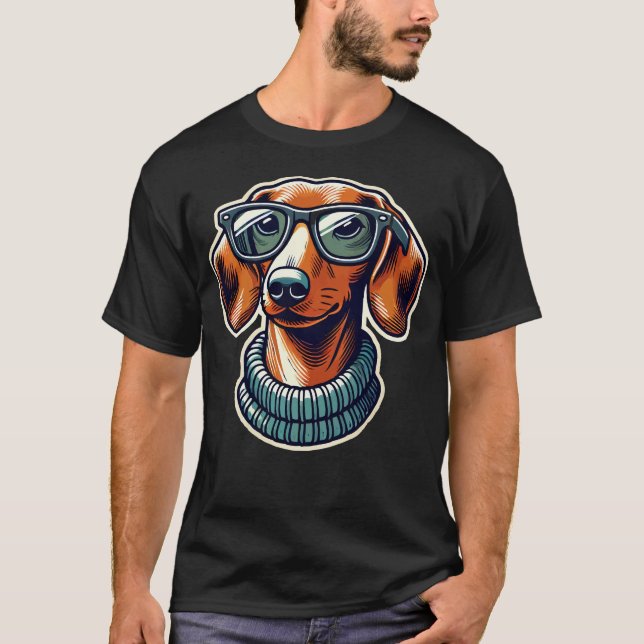 Dachsund Hund mit Brille Pop Art Style T-Shirt (Vorderseite)