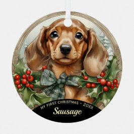 Dachsund Welppy's First Christmas Metal Ornament Aus Metall