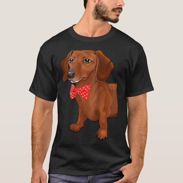Dackel-2-seitiger langer Dacshund mit bow-Krawatte T-Shirt (Vorderseite)