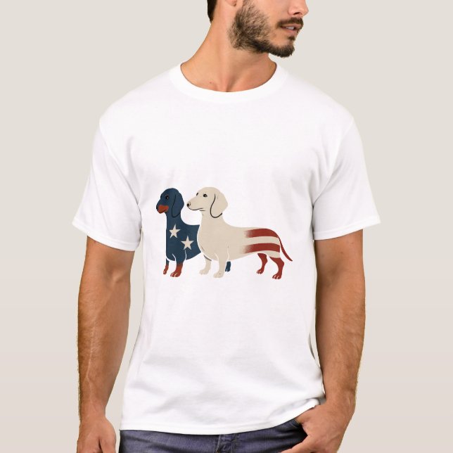 Dackel 4. Juli Hund Lover Men USA Flag T-Shirt (Vorderseite)
