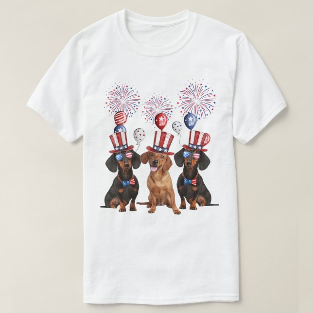 Dackel 4. Juli Hund Lover Men Women American T-Shirt (Design vorne)