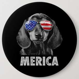 Dackel 4. Juli Merica Men American Flag Sun Button