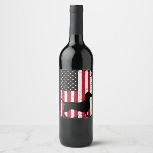 Dackel 4. Juli Patriotic American USA Flag Weinetikett