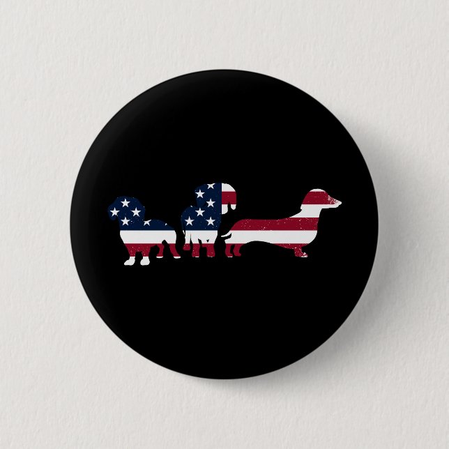 Dackel 4. Juli Patriotische Dackel Hunde Button (Vorderseite)