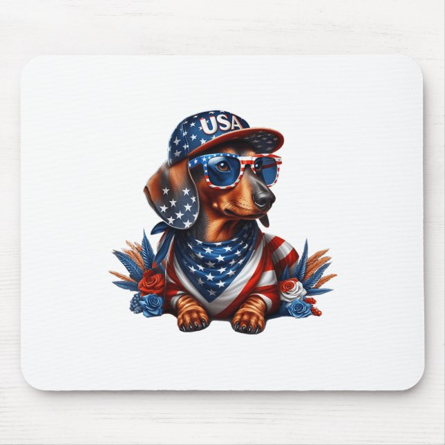Dackel 4. Juli Patriotische Hunde Dackel 4 Mousepad (Vorne)