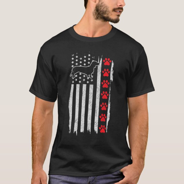 Dackel American Flag 4. Juli Patriotic Wien T-Shirt (Vorderseite)