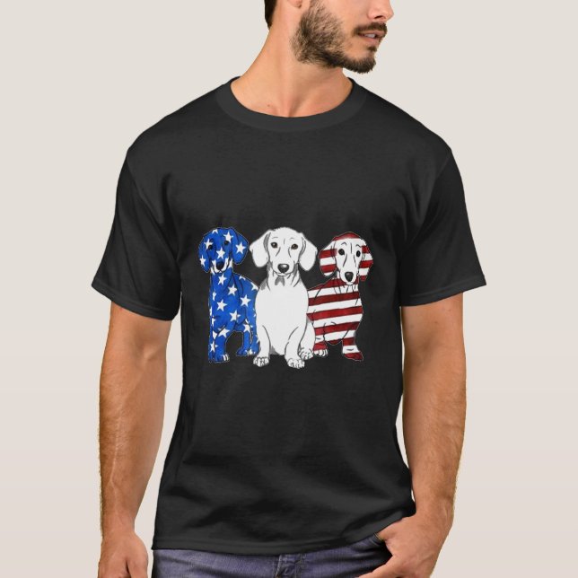 Dackel American Flag Männer Frauen für 4. Juli T-Shirt (Vorderseite)
