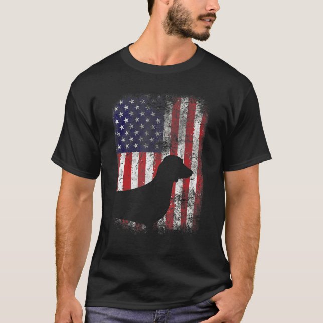 Dackel American Flag T-Shirt (Vorderseite)