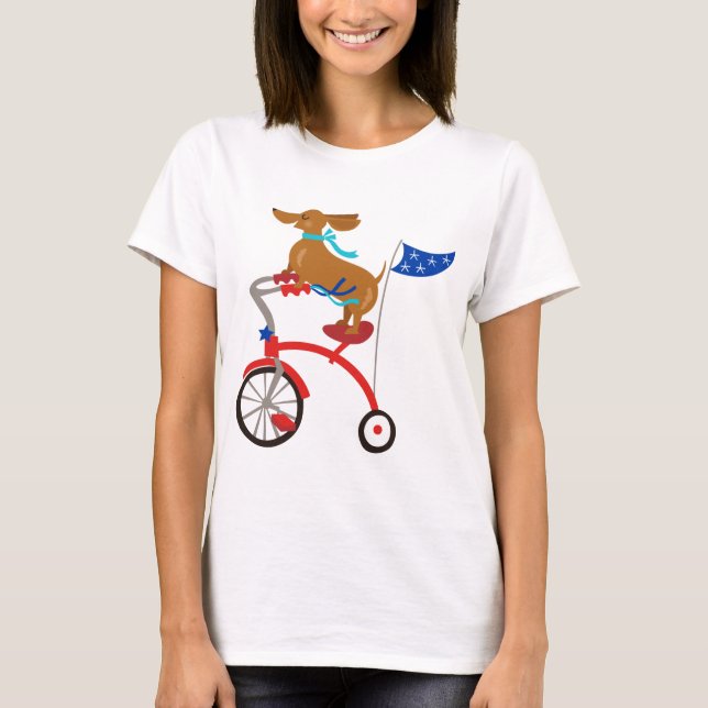 Dackel auf dem Fahrrad T-Shirt (Vorderseite)
