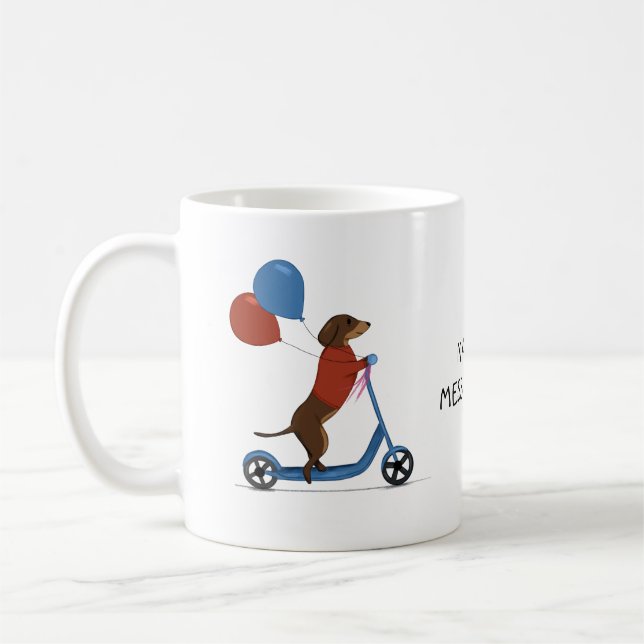 Dackel auf Roller mit Ballons Kaffeetasse (Links)