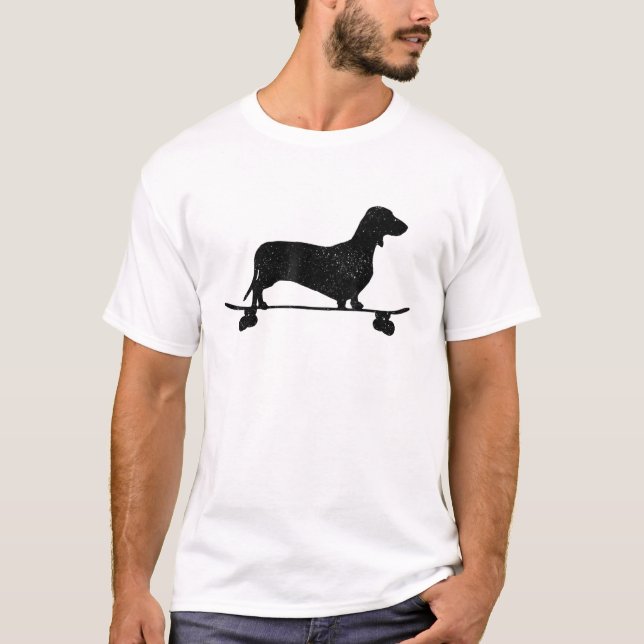Dackel auf Skateboard Funny Dackel Hunde Dackel Sk T-Shirt (Vorderseite)