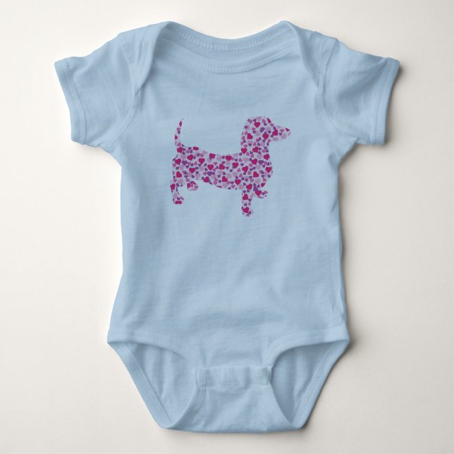 Dackel aus kleinen rosa Herzen Baby Strampler (Vorderseite)