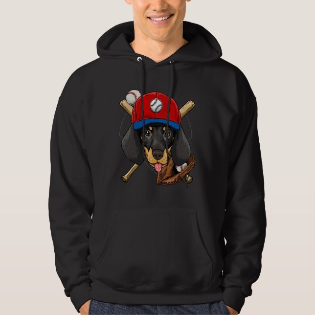 Dackel Baseball Dog liebt Baseball Player Hoodie (Vorderseite)