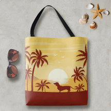 Dackel Beach Bag a Sunset Palm Trees