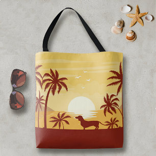 Dackel Beach Bag a Sunset Palm Trees