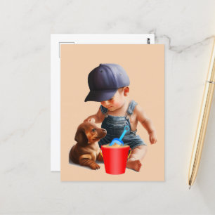 Dackel Beach Day Postcard Art Postkarte