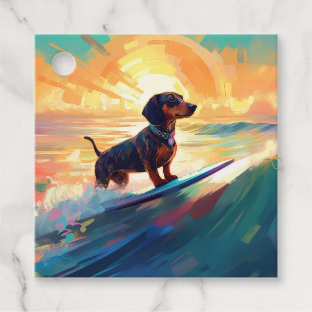 Dackel Beach Surf Malerei Geschenkanhänger (Vorderseite)