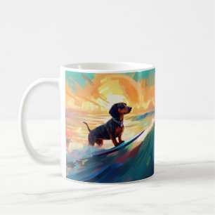 Dackel Beach Surf Malerei Kaffeetasse