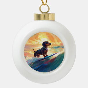 Dackel Beach Surf Malerei Keramik Kugel-Ornament