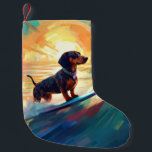 Dackel Beach Surf Malerei Kleiner Weihnachtsstrumpf<br><div class="desc">Tauchen Sie ein in die spielerische Welt des Kaninchen-Abenteuers mit diesem faszinierenden Bild. Ein gepflegter Hund geht zu den Wellen und reitet geschickt auf einem sonnengeküssten Strand. Das lebendige Kunstwerk vereint wunderbar das Wesentliche der Erregung am Strand, während der Hund furchtlos auf den Wellen reitet und den Geist von Spaß...</div>