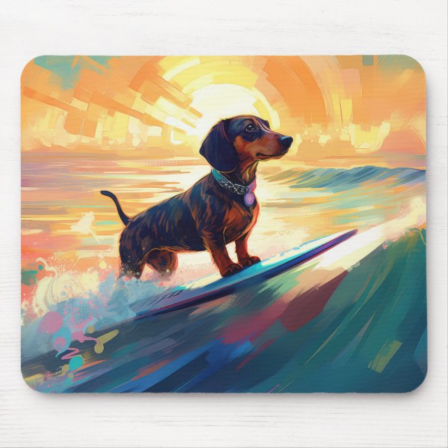 Dackel Beach Surf Malerei Mousepad (Vorne)