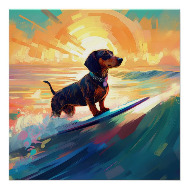 Dackel Beach Surf Malerei Poster (Vorderseite)