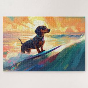 Dackel Beach Surf Malerei Puzzle